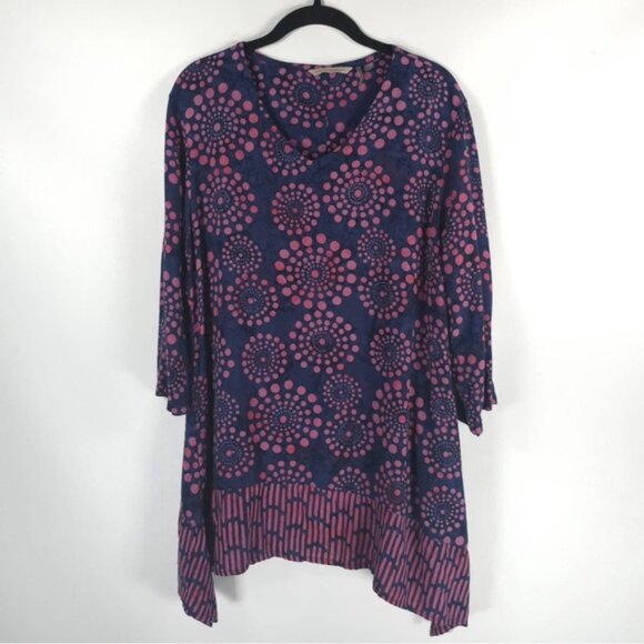 Soft Surroundings Starburst Print Tunic Navy Batik Blouse Pockets Size PS/PM - Picture 1 of 11